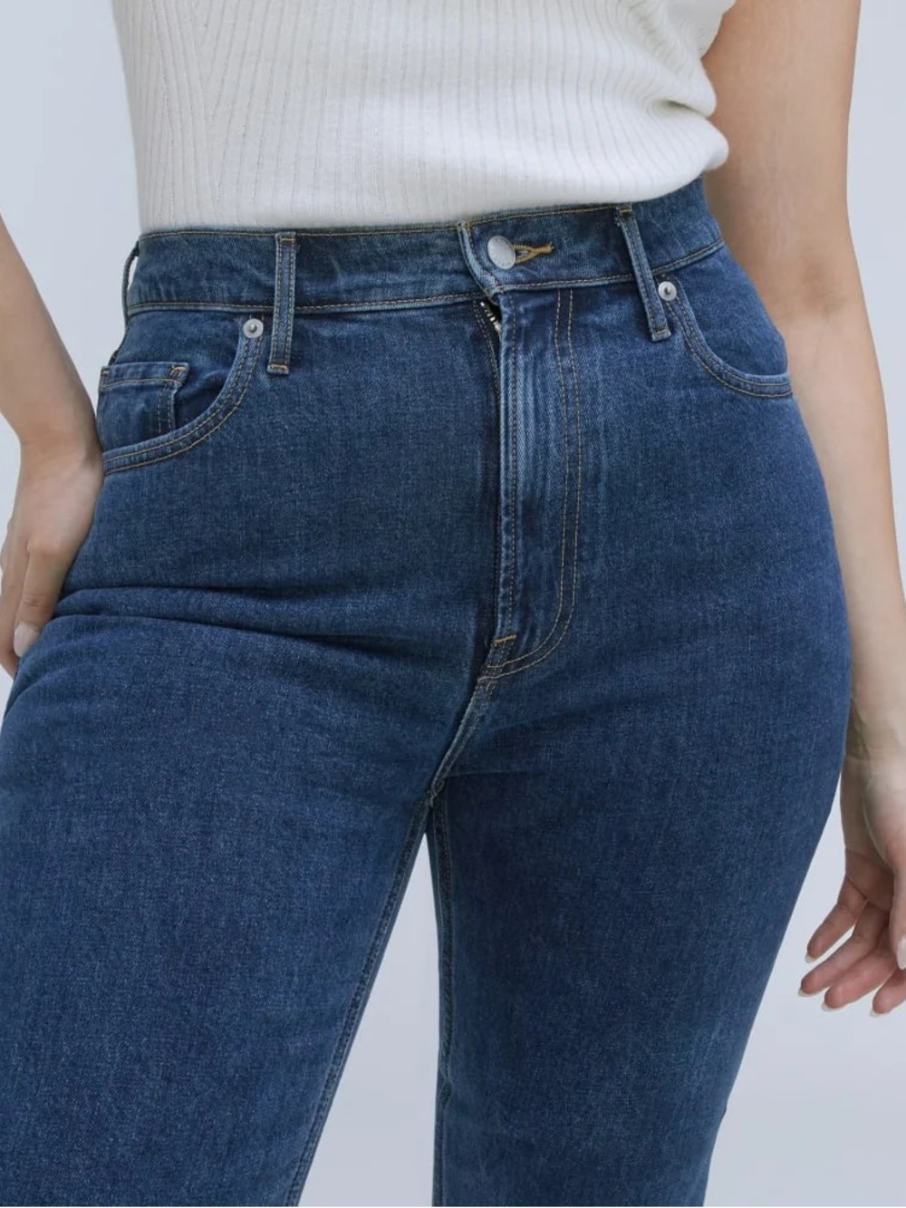 Everlane Organic Cotton Crop Straight Curvy Cheeky Blue Stretch Denim Jean Sz 30